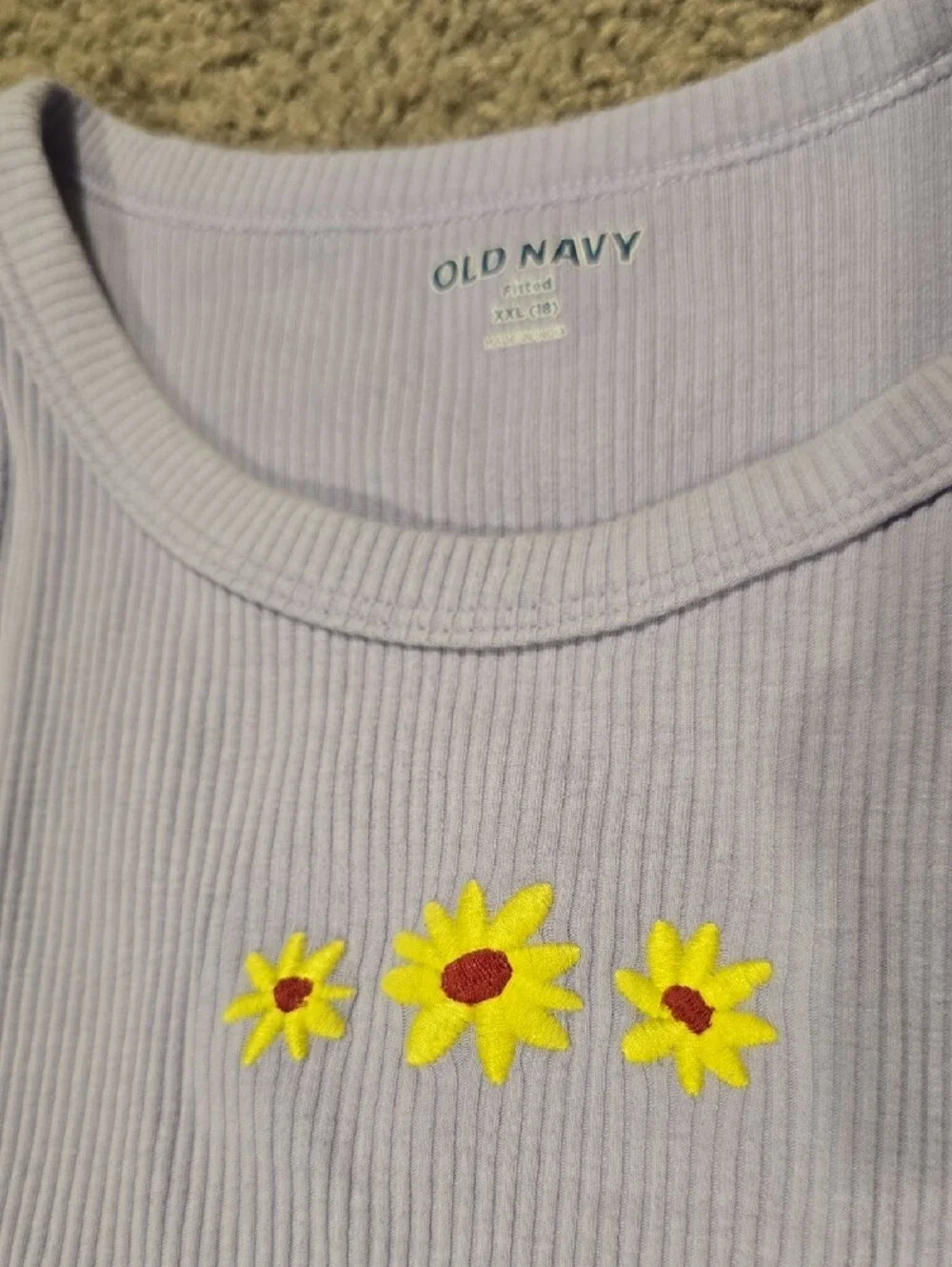 Old Navy Lavender Ribbed Tank Top with Yellow Daisy Accent